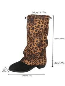 Botas de vaquera de tacón grueso con puntera puntiaguda, estampado de leopardo, pierna acampanada y efecto adelgazante para mujer, para otoño/invierno - Leopardo - Ver 6