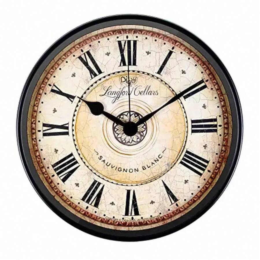 2D Flat 10inch  Wood Silent Round Wall Clock - Retro European Pattern Design, Battery Operated (AA Batteries Not Included),  Wood, Roman Numerals, Various Styles, Suitable For Living Room, Bedroom, Kitchen, Office, Classroom, Coffee Shop - Home Decoration, Best Gift For Christmas, New Year's Day And Birthdays, High-Quality Printing - Nhiều màu - Xem 1
