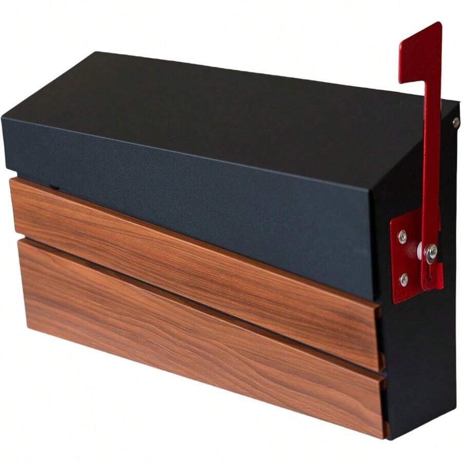 Wall Mount Mailboxes Morden Mailbox For House Metal Outside Mailbox With Walnut Wood Panel Large Capacity Gaanized Steel Post Box With Flag No Keys Locking - Flagstyle - View 1