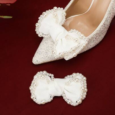 1 Paar Premium handgefertigte Schuhclips mit Perlen. (Geeignet für Hochzeitsschuhe, Abendschuhe, Kleidung, Hüte) Abnehmbarer Basic für Hochzeiten