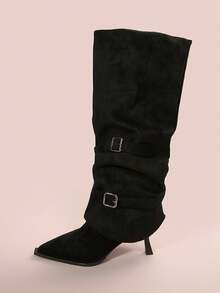 Fashionable Versatile Retro Niche Two-Way Pointed Toe Elegant Comfortable Soft Bottom Casual Boots, Autumn/Winter,Kitten Heels - Black - View 2