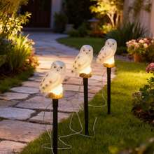 Solar Powered LED Owl Light, Outdoor And Garden Decor Pathway Lighting, Yard Lamp, Realistic Owl Design Gift For Owl Enthusiasts - 白色 - 查看 4