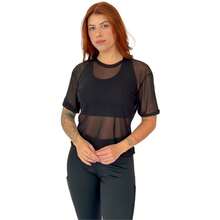 Women's Blouse T-Shirt Transparent Tulle Gym Fitness - màu đen - Xem 8