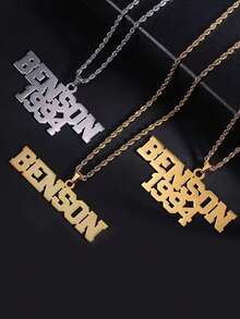 Customized Twist Chain Ancient English Name Necklace, Personalized Hip-Hop Rock Necklace, Customized Name Pendant, Large Stainless Steel Removable Nameplate Pendant Necklace, Gift For Boyfriend, Husband, Son, Popular Jewelry For Men And Women, Christmas Gift - Multicolor - View 5