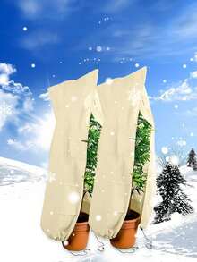 Winter Plant Protection Cover, Thickened Non-Woven Fabric Plant Windproof Drawstring Zipper Cover - Dark Green - View 4