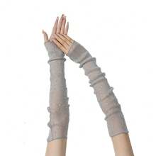 Long Sunscreen Lace Gloves, Women's Thin Half-Sleeved Fingerless Outdoor Breathable Mesh, Ice Silk Hot Diamond - White - View 6