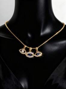 1/3 吊坠不锈钢项链，复古欧美风格简约优雅四叶草、邪眼、心形、绿松石吊坠项链，适合日常佩戴及圣诞节/情人节礼物 - 金色 - 查看 12