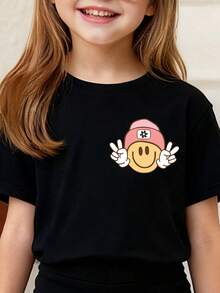 Toddler Girls' Cartoon Print Short Sleeve Top And Skinny Flared Pants Set - Black - View 3