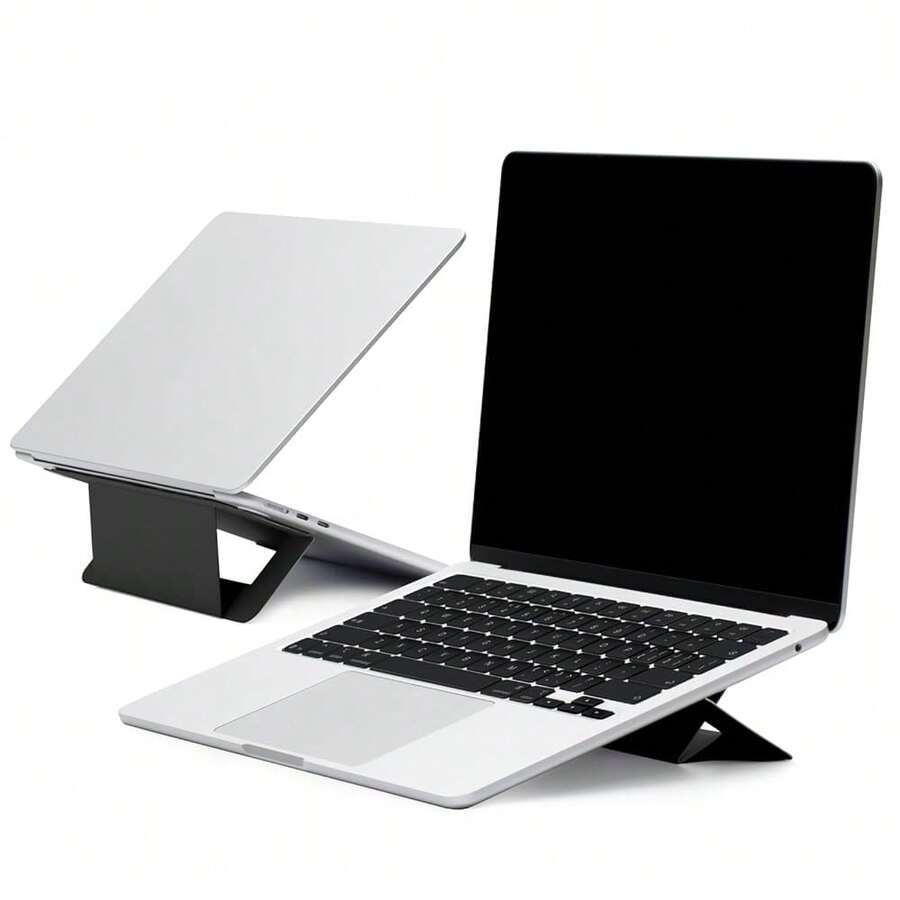Laptop Stand For Desk, Adhesive Airflow Laptop Cooling Riser For Heat Dissipation With 2 Adjustable Viewing Angles, Foldable & Portable Computer Stand Compatible With Laptops 11inch-16inch, Jet Black{Inchcolor_nameinch:InchJetBlackinch,Inchsize_nameinch:InchAdhesiveVersion-AirFlowinch} - 傑特黑 - 查看 1