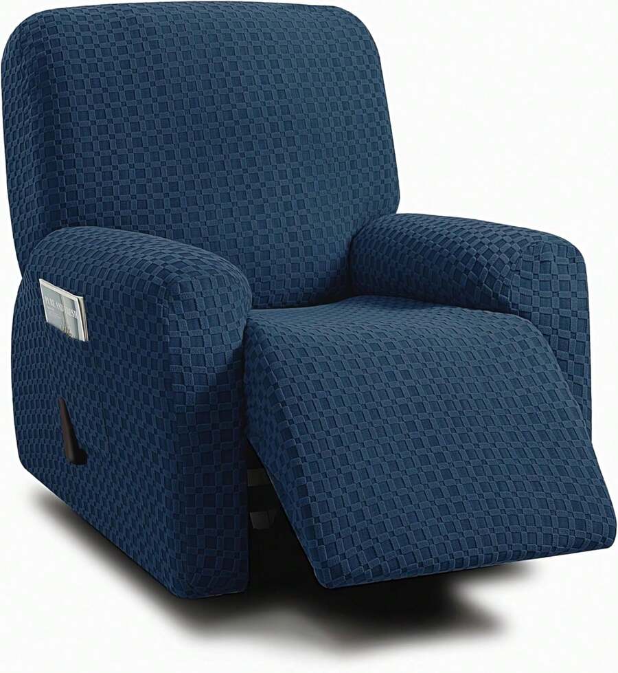 ULTICOR - Conjunto de 4 Piezas de Sillón Reclinable para 1 Persona, Tela Jacquard Elástica, Suave y Lavable a Máquina (Estilo 2) (Azul Marino) - Marfil - Ver 1