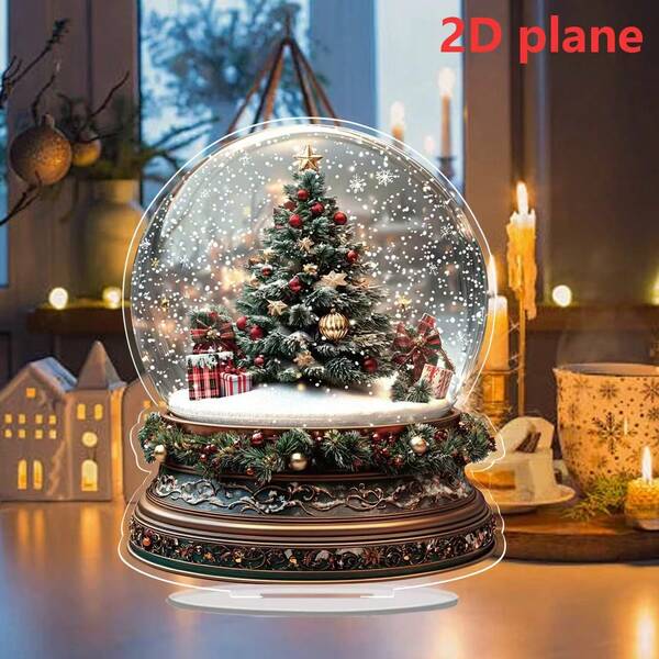 1pc 2D Plane Christmas Tree Snow Globe Acrylic Ornament - Perfect For Tabletop Decor, Ideal For Christmas, Winter, Thanksgiving & Birthdays - Versatile For Parties, Living Room, Bedroom, Porch, Christmas Decor, For Winter