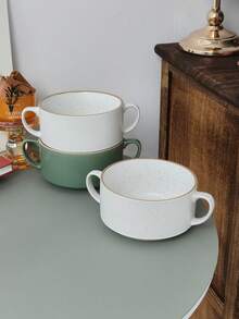 1 pieza Taza de café de cerámica de 550ml con doble asa, taza de postre con acabado de esmalte envejecido y creativo, cuenco multiusos para ensalada, adecuado para cafetería, oficina, restaurante, regalo de fiesta, cumpleaños