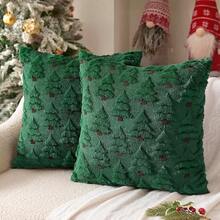 Cojín de Navidad, Cojín de Navidad de Felpa, Funda de Navidad, 45 x 45, Decoración de Navidad Elegante, Funda de Almohada para Sala de Estar - E-Verde(Arbol de Navidad) - Ver 9