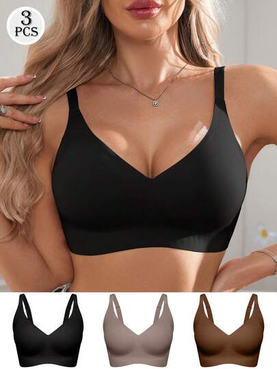 3pcs/Set Wireless Jelly Bra, Comfortable & Soft Women's Fashion Bra