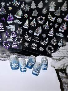 一套圣诞美甲贴纸，3D立体闪光圣诞树，圣诞雪花美甲贴花