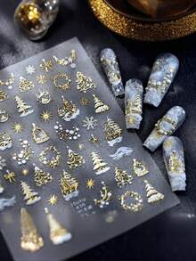 一套圣诞美甲贴纸，3D立体闪光圣诞树，圣诞雪花美甲贴花