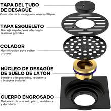 HEEDU Drenaje de Piso de Doble Usos - 10 * 10CM, SUS304 Acero Inoxidable, Puede conectarse al Tubo de desagüe, Drenaje de Ducha Cuadrado para Aseo, Cocina, Jardín, Piscina (Negro) - Negro - Ver 3