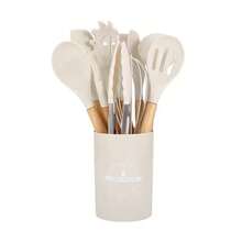 Wooden Handle Silicone Cooking Utensils, Cooking Spatula Spoon Tools, Heat Resistant Food Tongs Mixer Accessories, Kitchen Tools