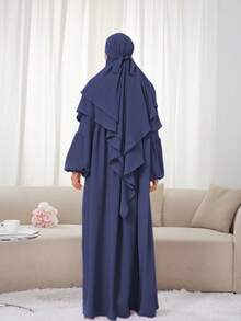 2pcs Set: Khimar Hijab Prayer Headscarf + Loose Comfortable Abaya Muslim Clothing, Suitable For Women's Daily Wear And Prayer, All Season For Dress - Multicolor - View 12