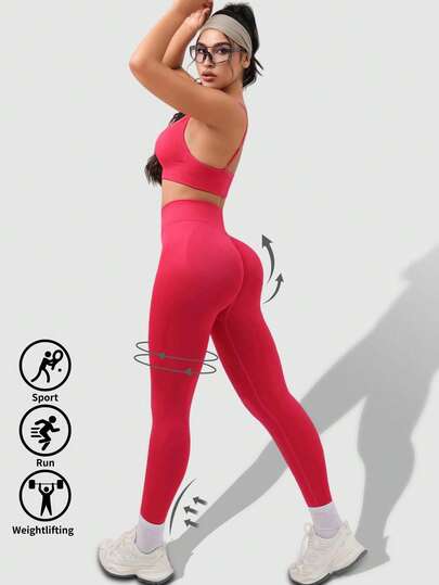 In Sports BH Shorts Set, Built Cup Pads Adjustable Straps, Yoga Leggings, Cycling Shorts, Seamless Com Tafel Fitted view 2