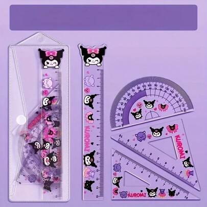 Sanrio 1 Set Sanrio Drawing Tool Kit, 5.91" Transparent Multi-Measurement Tool, Durable Plastic Ruler With Hello Kitty, Kuromi And Friends, Great For School And Office