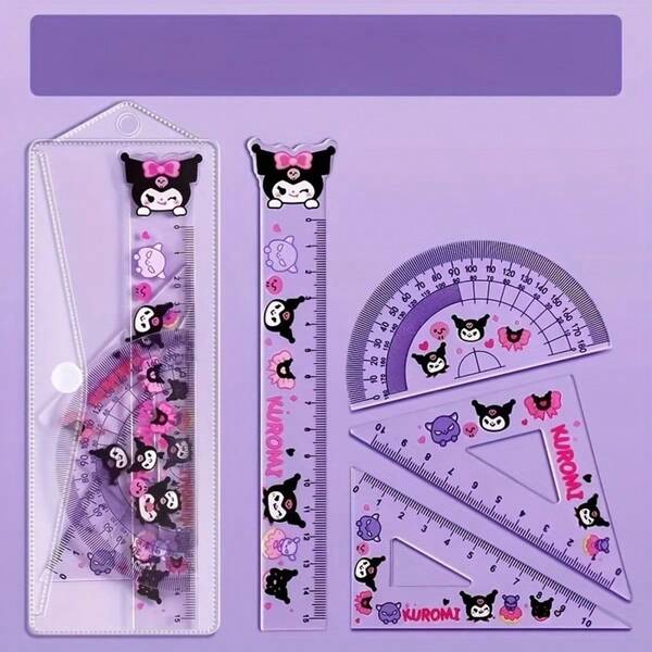 Sanrio 1 Set Sanrio Drawing Tool Kit, 5.91" Transparent Multi-Measurement Tool, Durable Plastic Ruler With Hello Kitty, Kuromi And Friends, Great For School And Office