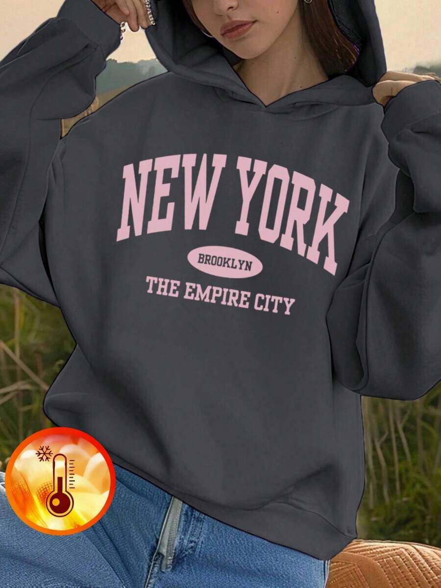 1pc Girls' Casual Printed Hoodie Sweatshirt, Comfortable Pullover Hooded Top For Students, Autumn/Winter