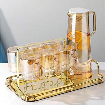 1 st kallvattenkanna i borosilikatglas med hög kapacitet, nordisk stil i färgat glas med citronsaft, lämplig för vardagsrum och gäster, kallvattenkanna med stor kapacitet för hushållet, kan även användas som tekanna, lämplig för restauranger