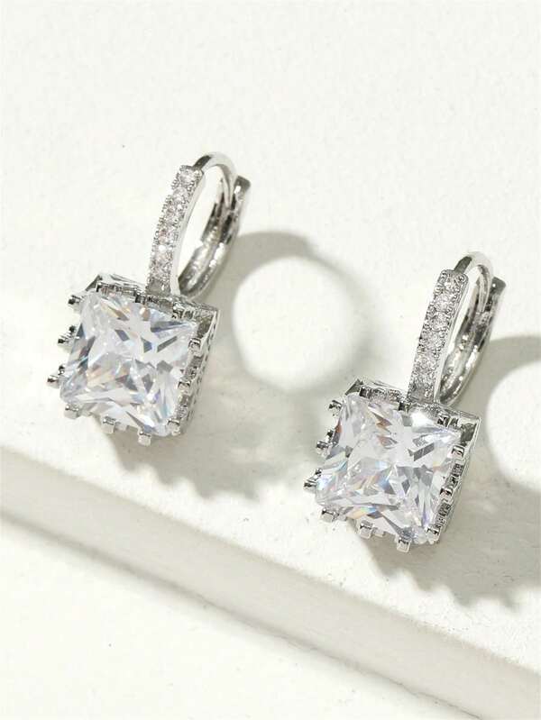 1 Par de Brincos Quadrados Elegantes e Fashionistas com Strass, Adequados para Diversos Cenários