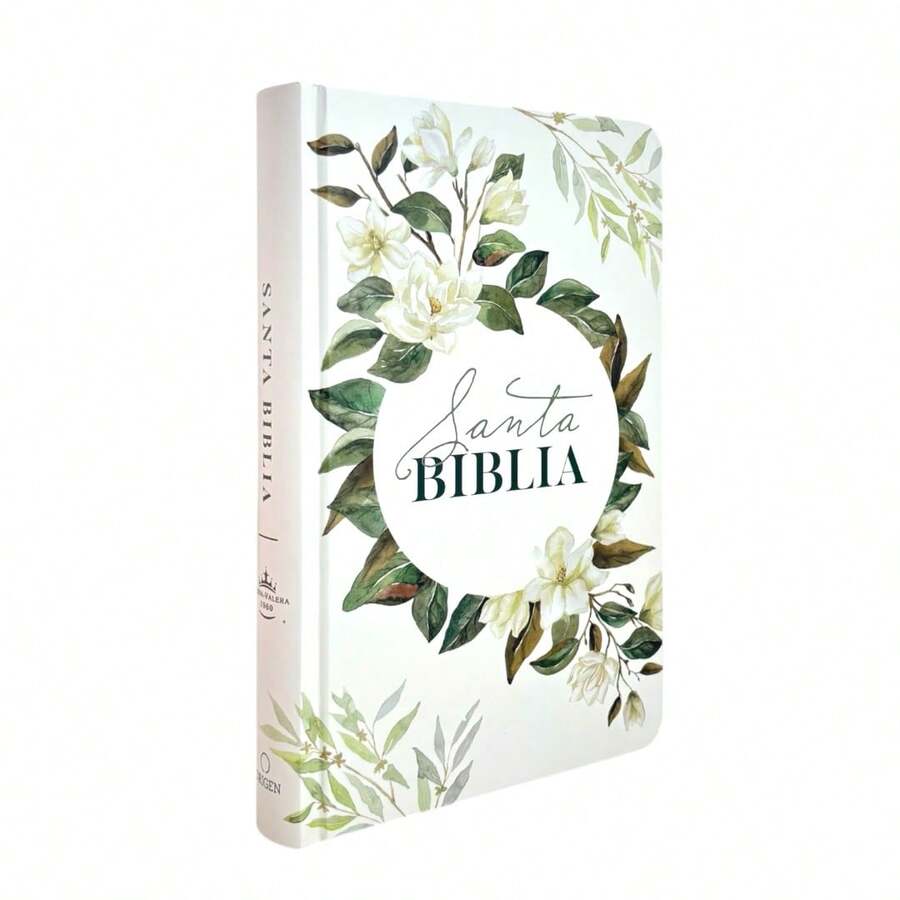 Biblia Reina Valera 1960 Letra Grande Tapa Dura Flores Blanca Canto Verde - Libro único - Ver 1