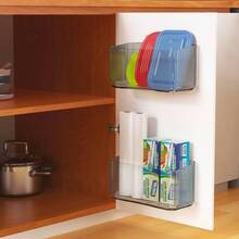 4 Pack Kitchen Wrap Organizer Wall Mounted Bathroom Organizers No Drilling Wall Door Mount Kitchen Wrap Rack Foil Wrap, Cling Wrap, And Food Bags 4, Gray