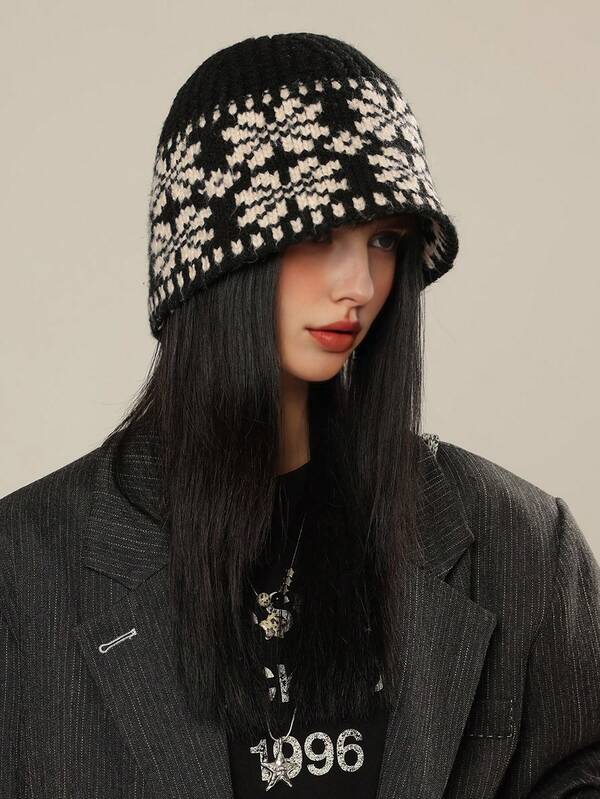 1 pieza Sombrero de invierno para mujer, sombrero de pescador con patrón de copos de nieve de unicolor y esponjoso, nuevo estilo elegante de dama, cálido y transpirable, sombrero de franela a rayas de unicolor, lavable, adecuado para uso diario en otoño/invierno, caminar, compras