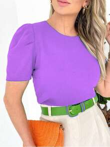 WOMEN'S BLOUSE SHORT SLEEVE PRINCESS PUFANTE DUNA - Mauve Purple - View 1