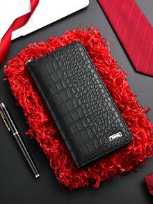 Crocodile Pattern Men's Clutch Bag, Large Capacity Wallet, Long Style Men's Handbag, Phone Bag, Fashion High-End Long Checkbook Holder, With Zipper, Business Casual, Christmas Gift