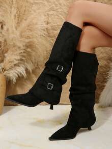 Fashionable Versatile Retro Niche Two-Way Pointed Toe Elegant Comfortable Soft Bottom Casual Boots, Autumn/Winter,Kitten Heels - Black - View 8