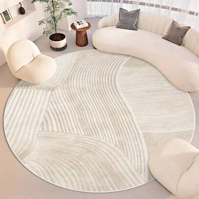 1 件装现代米色条纹圆形地毯，适用于卧室、客厅、书房和衣柜，卧室地毯，现代家居装饰，装饰地毯，卧室装饰，小地毯，地毯，家居装饰，客厅地毯，客厅小地毯，卧室地毯，客厅家居装饰，户外地毯，可水洗地毯，长毛绒地毯，厚地毯，厚地毯，毛绒地毯，秋冬季地毯，厚地毯
