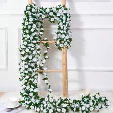 245 cm elegante künstliche Seidenblumen Girlande, 1 Stück, Partydekoration - Weiss - Übersicht 4