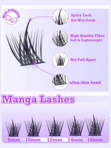 168 piezas Grupos de pestañas de hada estilo manga C Curl, mezcla de 8-16mm, pestañas naturales suaves y difuminadas para DIY, pestañas postizas individuales fáciles de usar y reutilizables para maquillaje diario - Multicolor - Ver 5