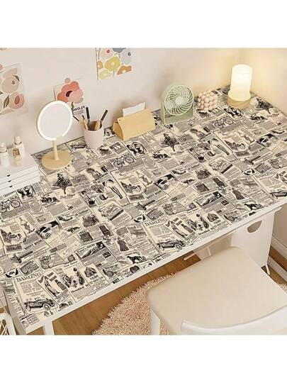 Roll Of Retro Newspaper Pattern Wallpaper. It Is Peel Stick, No Glue Required, Easy To Install Removable. Bedroom Living Room Accent Wand ation, As Well Tabletop Cabinet Renovation. Paper Stickers view 10