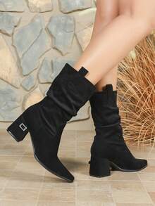 Bottes de cheville mode femme automne/hiver, bottes de cheville style français polyvalentes à talon épais, Glissant, nouvelles bottes de cheville, bottes de cheville à talons hauts style western pour le bureau et les déplacements, bottes de cowboy - Noir - Voir 3