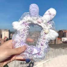 1个新款可爱柔粉色相册卡套，4种颜色可选，手工DIY成品即时照片展示相册支架，毛绒猫耳明星卡套，兔耳蝴蝶结蕾丝背包装饰，动漫JK洛丽塔配饰，蓝色，紫色 - 彩色 - 查看 12