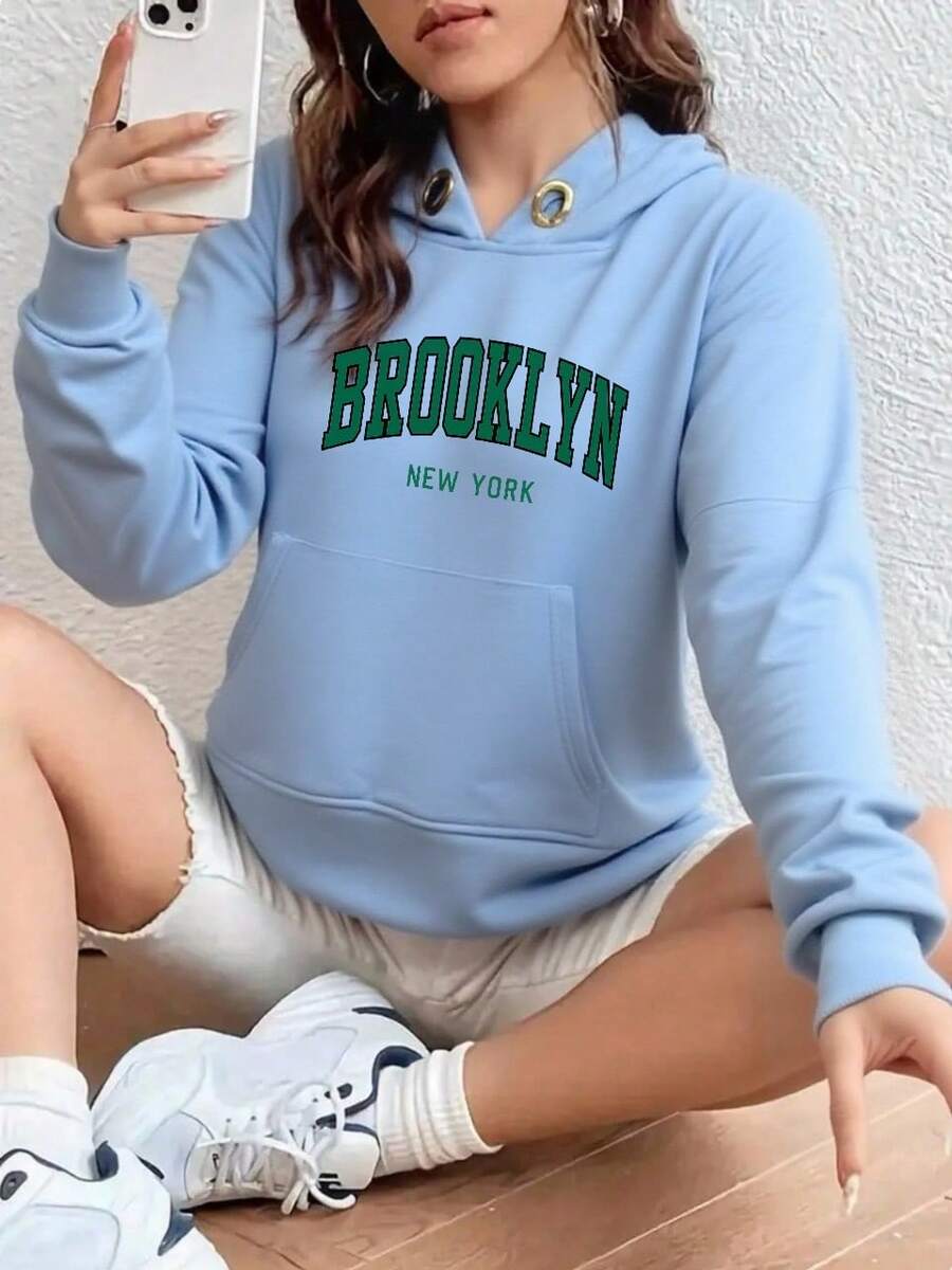 Sudadera Hoodie con estampado de BROOKLYN - Azul - Ver 1