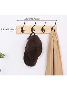 Wooden Coat Rack, Wall Mounted Clothes Hanger Rack, Multi-Purpose Storage Rack For Living Room, Entryway, Keys, Hats, Versatile Home Organizer With Hooks - Multicolor - View 3