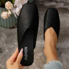 Women's Solid Color Square Toe Slippers, Suitable For Home, Office, Vacation, Outdoor, School, Spring/Summer/Autumn