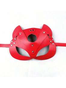 1pc Black Synthetic Leather Cat Mask With Ear Holes - Gothic Punk Style Halloween Party, Carnival Masquerade And Adult Costume Accessory; Cat Themed Mask; Bold And Fashionable Mask - Multicolor - View 6