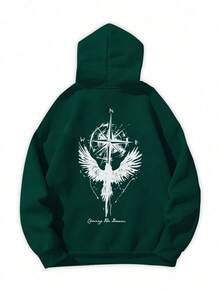 Sudadera con capucha holgada con elemento de brújula y cuervo para hombre, moda de vanguardia, otoño/invierno, manga larga