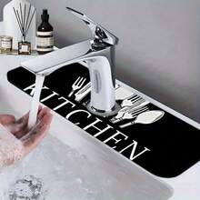 1 Piece Christmas Retro American Kitchen Faucet Mat Black And White Tableware Kitchen Pattern, Pool Countertop Absorbent Drying Mat, Suitable For Decorative Drying Mat, Suitable For Home Kitchen, Cafe, Shopping Mall Pool Countertop Decoration - 5.51x23.62英寸 - 查看 3