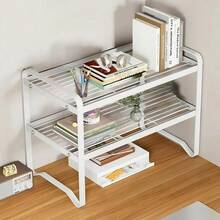 3Tier Desktop Organiser Shelf Metal Storage Rack 40 X 21 X 36 Cm Black White Bookcase A225 White
