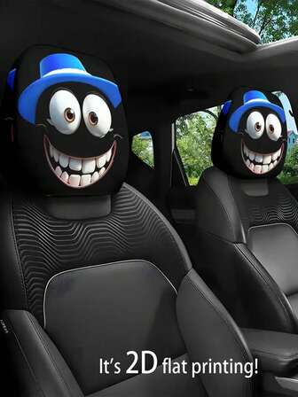 1/2/4pcs Car Headrest Covers, Featuring An Interesting Blue Hat And Big Eye Cartoon Pattern, Are Suitable For Travel, Daily Commuting, And Interior Decoration Of Women's Cars. They Are Fun And Practical, Suitable For All Seasons, And An Interesting Gift For Men