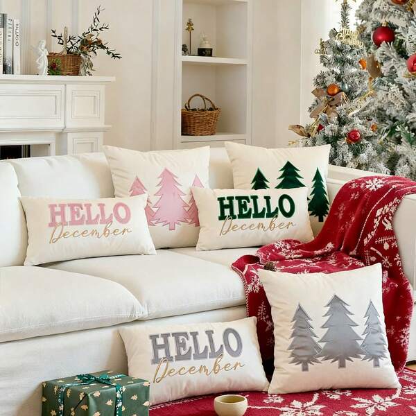1 pieza Funda de cojín de Navidad, Funda de cojín bordada de Navidad, Cojín de terciopelo, Decoración del hogar occidental, Decoración navideña para la habitación